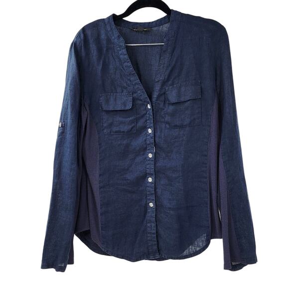INC International Concepts Linen Long Sleeve Button Down Shirt Top Womens Medium - Picture 1 of 5